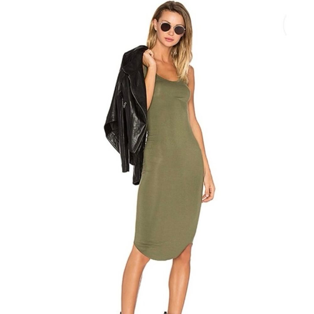 NWT Revolve x BLQ Basiq Racer Tank MIdi Dress Olive Green Size 1 Medium Large